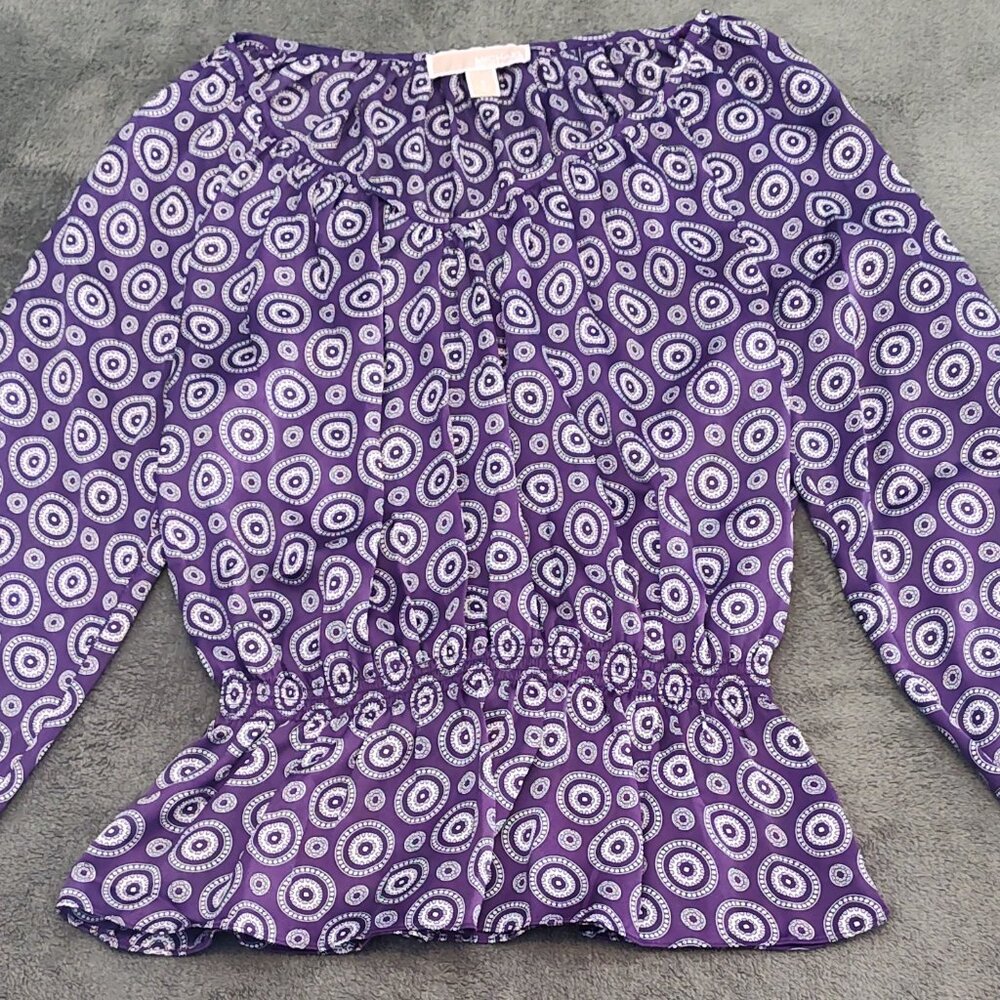 MICHAEL Michael Kors purple/white/black patterned blouse, EUC, sz S